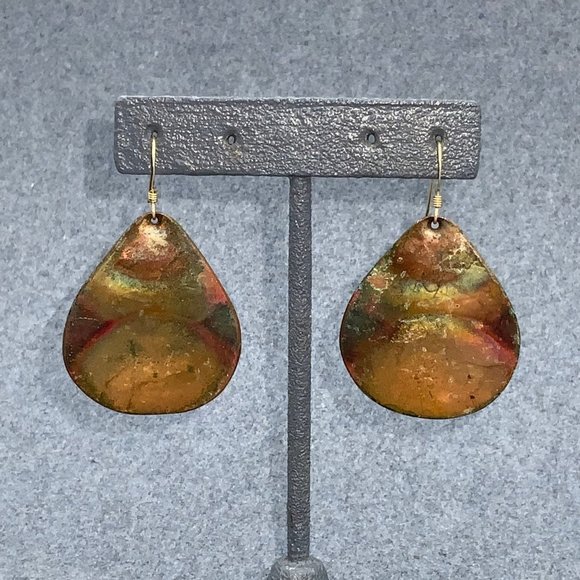 Jewelry - Rustic Teardrop Dangle Earrings Primitive BoHo Patina Pierced Hook